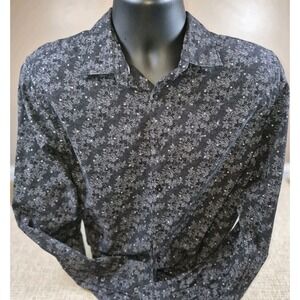 Denim and Flower Black GRay Floral Long Sleeve Shirt Size Medium